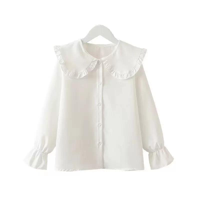 Girls Long Sleeved Blouse Doll Collar Spring Autumn Young Children's Clothing Korean Teen Girls Button White Shirts Spring Tops