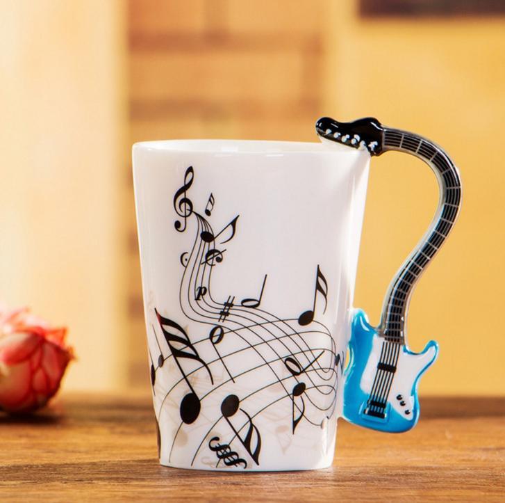 Mug Novelty Music Guitar Ceramic Cup Personality Music Note Milk Juice Lemon Mug Coffee Tea Cup