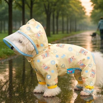Petcircle Kleiner Hund Katze Regenmantel Winddicht Wasserdicht Gelb Blau Bärenmuster