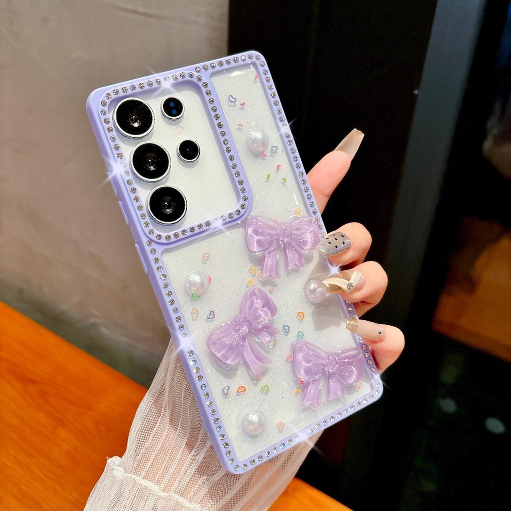 Samsung S25ultra Mobile Phone Case 1 Bow S24FE Flash Diamond Drop Glue A15 Fashion Creative A36 New Model