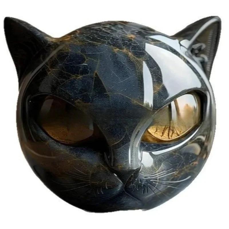 8cm Halloween Purrfect Ball Mini Kitten Stone Ornament Black Cat Carving Elegant Home Decoration Gift For Cat Enthusiasts Men Women