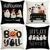 New Halloween Pillow Cover with Cute Pumpkin Ghost Element Letters Digital Print Decorative Pillow Cover
