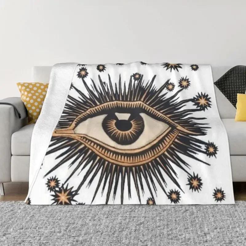 Mediterranean Blue And Gold Evil Eye Blanket Flannel Fleece Warm Hamsa Nazar Amulet Boho Throw Blankets for Home Bed Couch Quilt