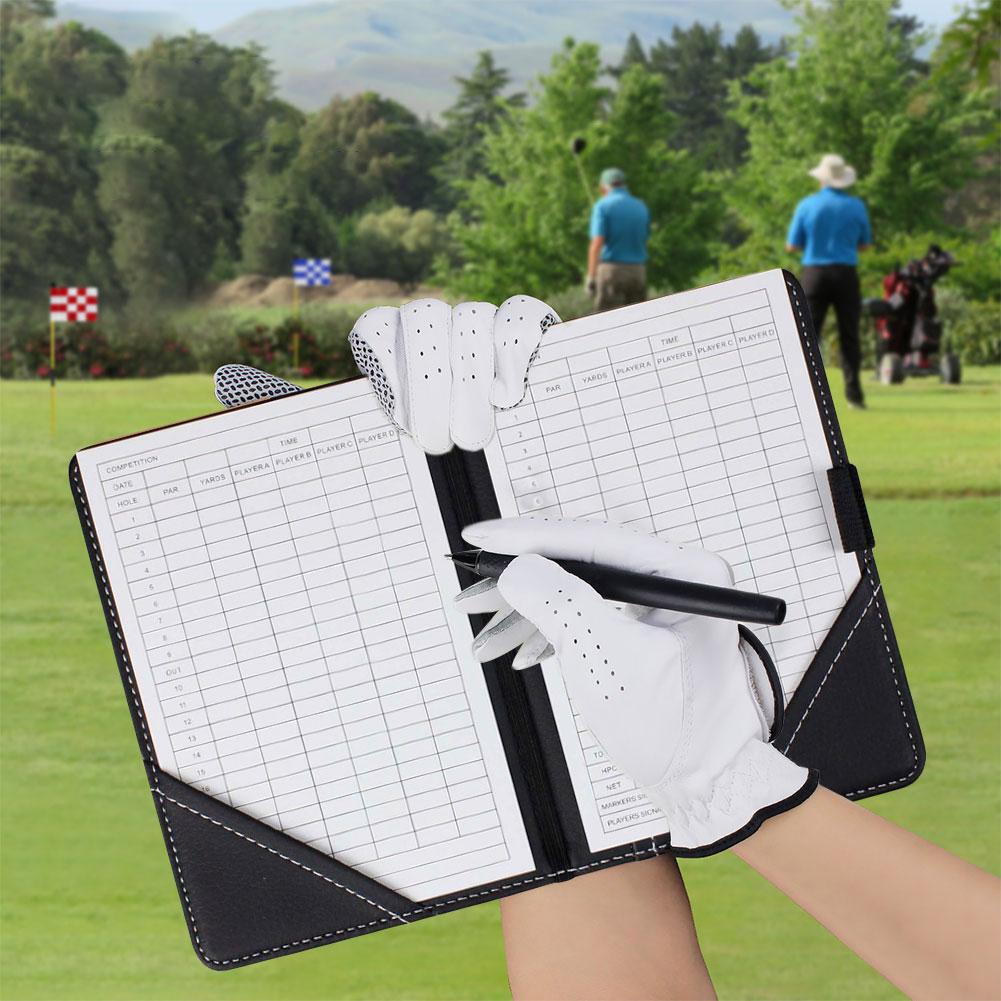 PU Leather Golf Scorecard Holder with Hook Ball Marker Golf Score Wallet Golf Yardage-Book Cover for Golf Gift