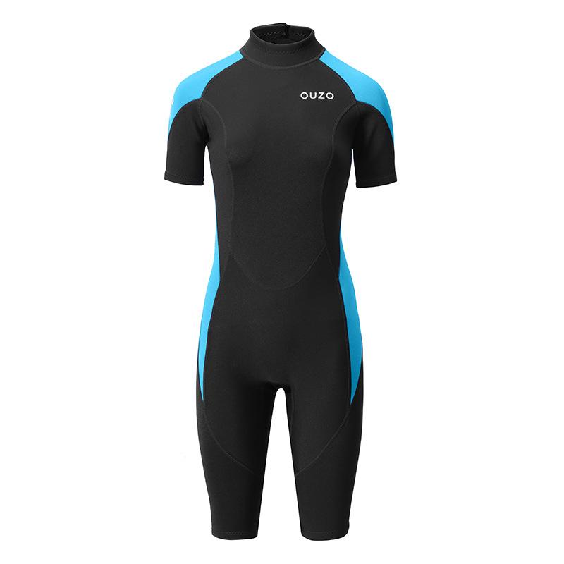 OUZO Women's 1.5mm Short Sleeve One-Piece Diving Suit Sun & Cold Protection Warm Surfing Gear with Water Booties & Socks