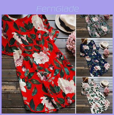 Women Uk Goodlooking Long Sleeve Floral Printed Tunic Tops T Shirt Dress Mini