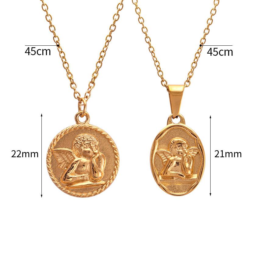 Classic Multi-Cute Angel Round Brand Coin Pendant Collarbone Stainless Steel Necklace