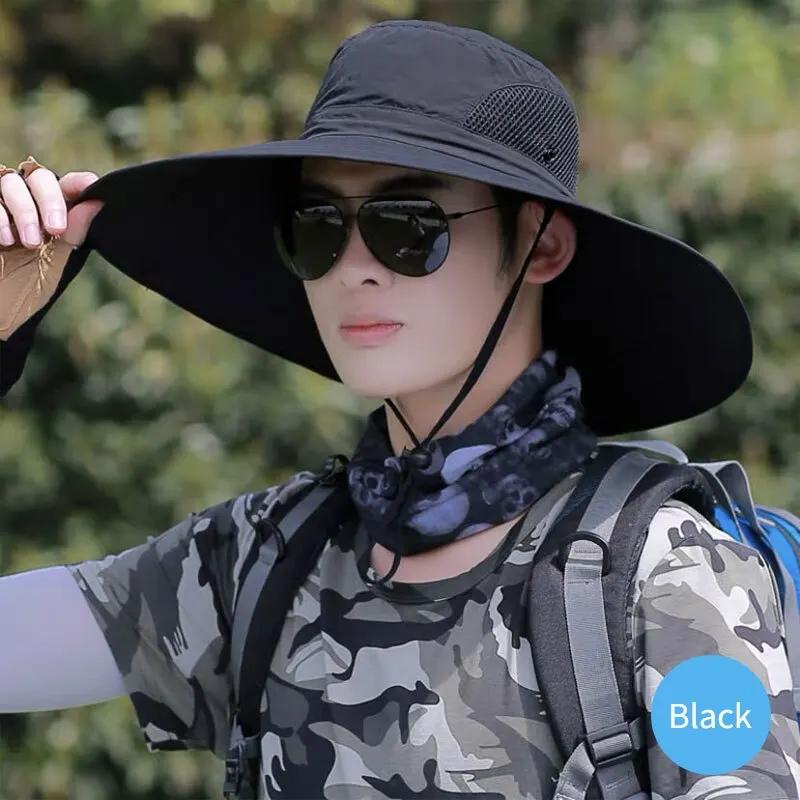 

15Cm Large Brim Polyester Sun Hat Uv Protection Breathable Mesh Cap Foldable Men And Women Outdoor Fishing Hiking Beach Caps Set