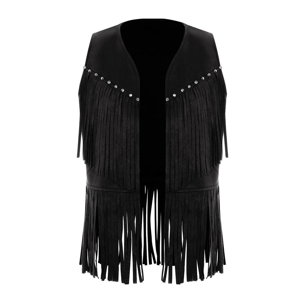 Unisex Dětská kovbojská vesta Otevřená vesta Hruď Ozdobné cvočky Design střapců Třásně Lem Západní párty kostým