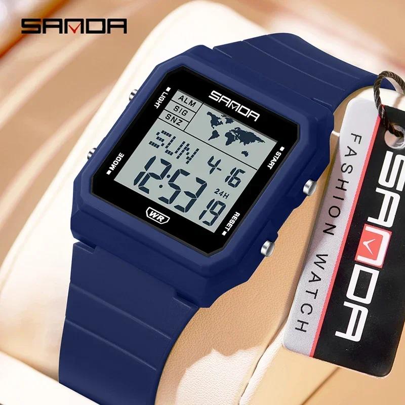 SANDA Outdoor Sport Fashion Men Electronic Watches Multifunction Alarm Clock Countdown LED Luminous Waterproof Men Wristwatc