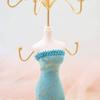 Elegant Jewelry Stand For Women Blue Mannequin Princess Dress Necklace Earring Stand Holder With Gold Accent