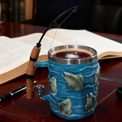 Resin Coffee Mug Cold Hot Beverage Cup Creative Funny Fishing Rod Shaped Handle Cup For Chocolate Tea Wine Beer Home Camping