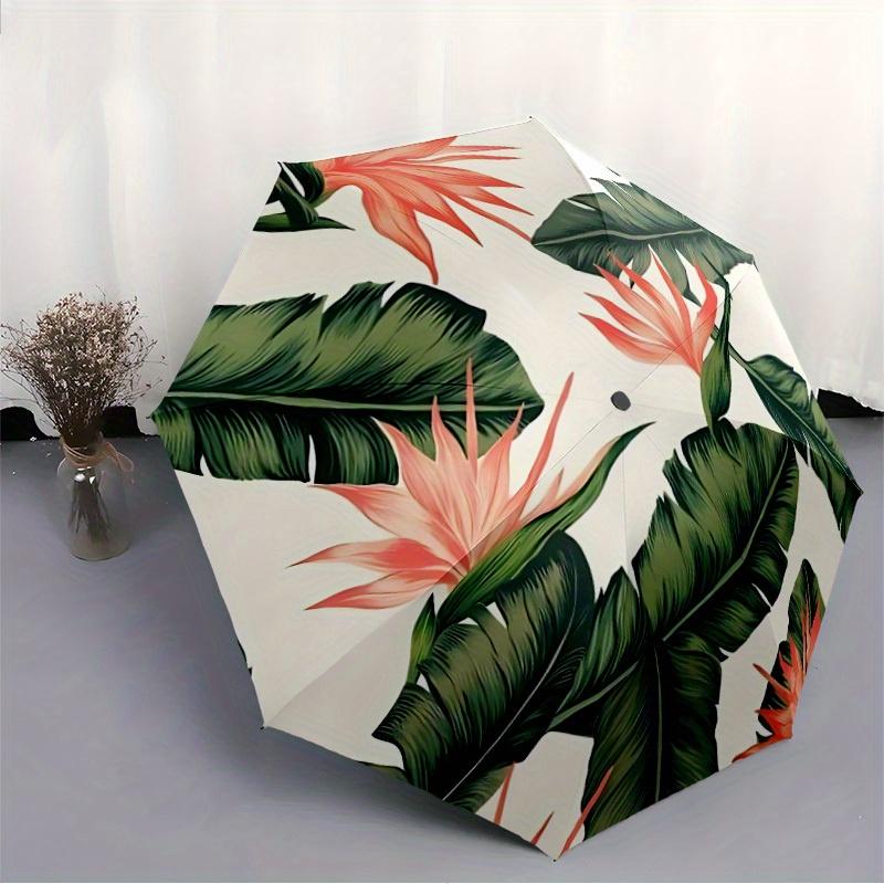 1pc Tropical Leaves Automatic Folding Umbrella, Portable & Foldable Design with 8 Ribs, Casual Outdoor Accessory Halloween and Christmas Gif