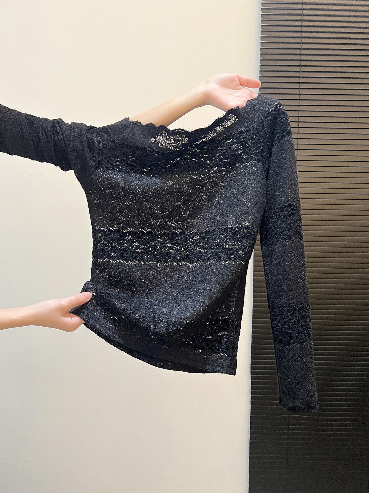 

Elegant One-Shoulder Lace Gradient T-Shirt - Chic Spring Cover-Up Extra Large чорний