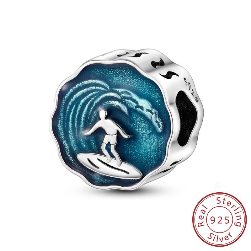 New Copper Charms Beads Pendants Summer Ocean Turtle Beach Fruit Shell Blue Charm For Women Bracelet Jewelry Gift