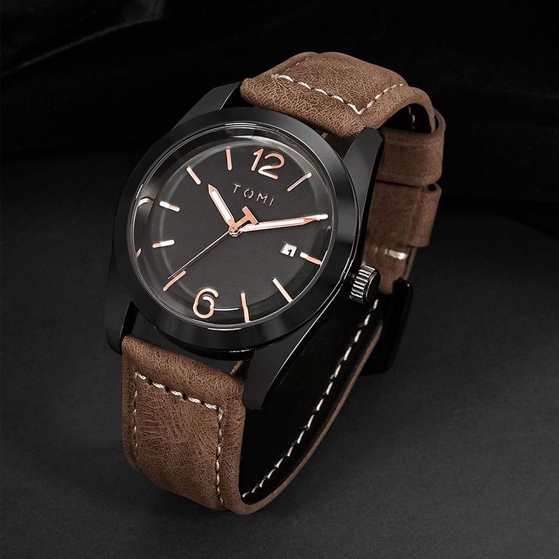 Luxury Men's Leather Strap Watch Round Dial Quartz Watch Casual Minimalist Watch Men's Clock Gift