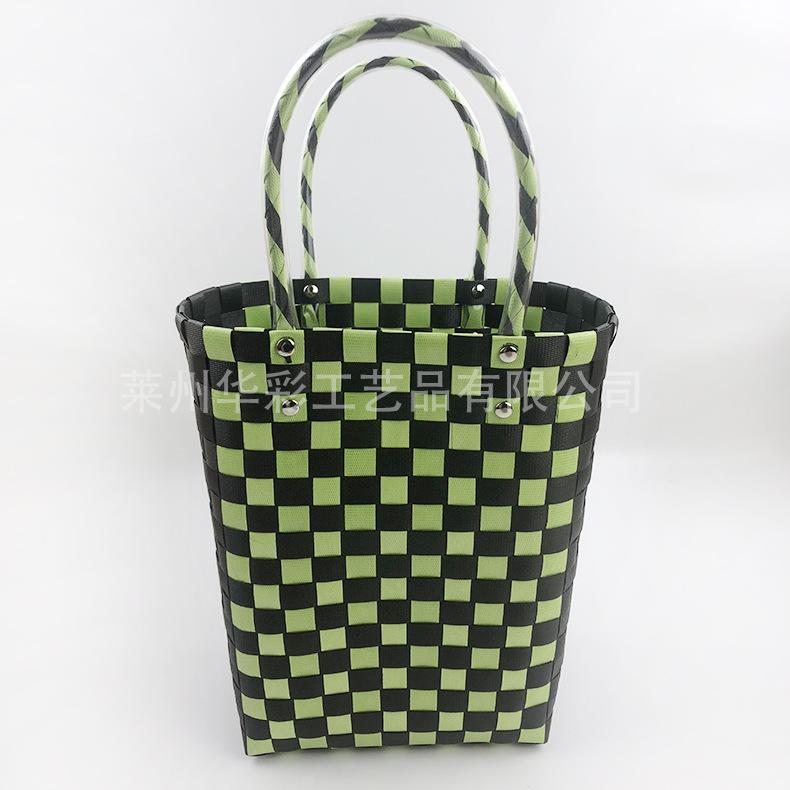 Bucket bag hand-woven contrasting color vegetable basket creative hand basket photo vacation leisure women's bag