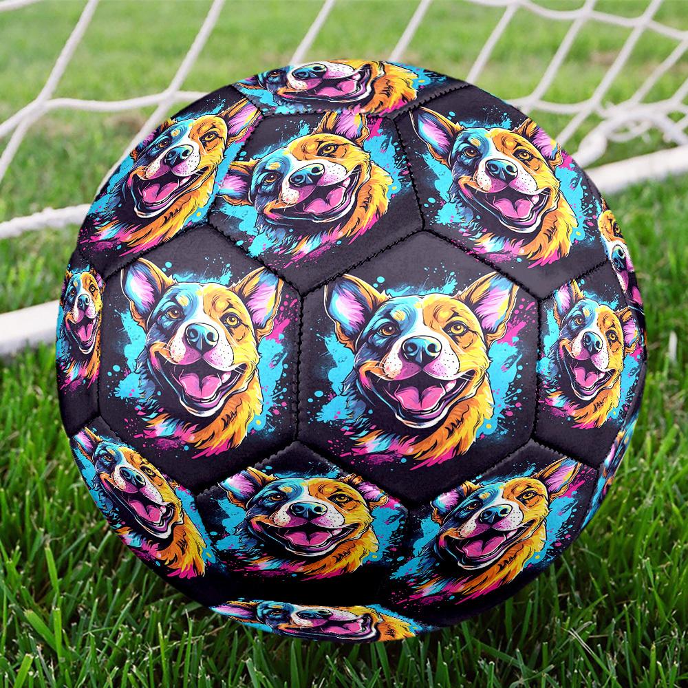 1pc Colorful Dog Art Size 5 Soccer Ball Professional Match Training Football Indoor &Outdoor Sports Ball Lightweight Durable C6583