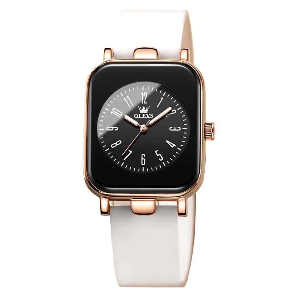 OLEVS Women s Quartz Watch Silicone Band Waterproof Easy-to-Read White Watch for Women