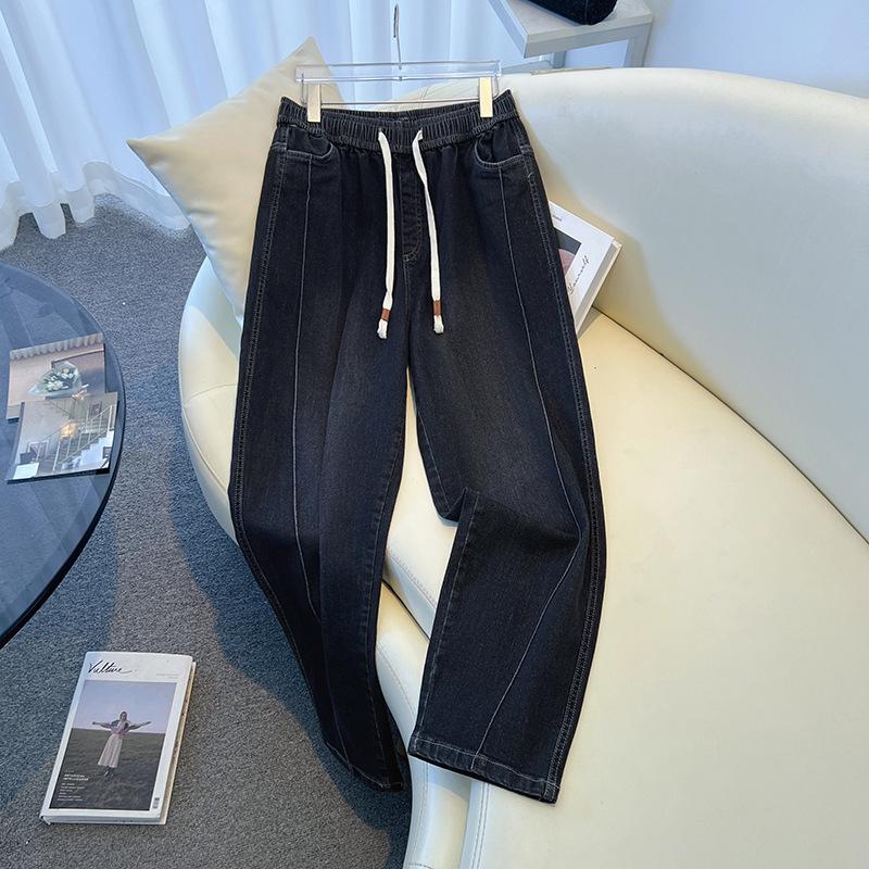 

Autumn High Stretch Drawstring Relaxed Fit Women s Tapered Harem Jeans 3XL (suggested weight 120-140 jin) чёрный/дым