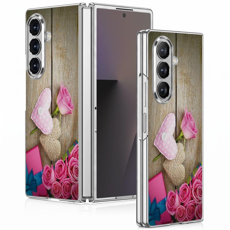 Cute Love Hearts Print Case For Samsung Z Fold 8 Ultra 7 6 5 Luxury Plating Leather Skin Hard Phone Cover For Galaxy Z Fold8 Fold7 Fold6