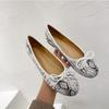 Fashion 2025 Snake Pattern Bowtie Moccasin Woman Round Toe Flats Soft Bottomed Serpentine Shoes Ladies Plus Size 42/43 Ballerina Loafers