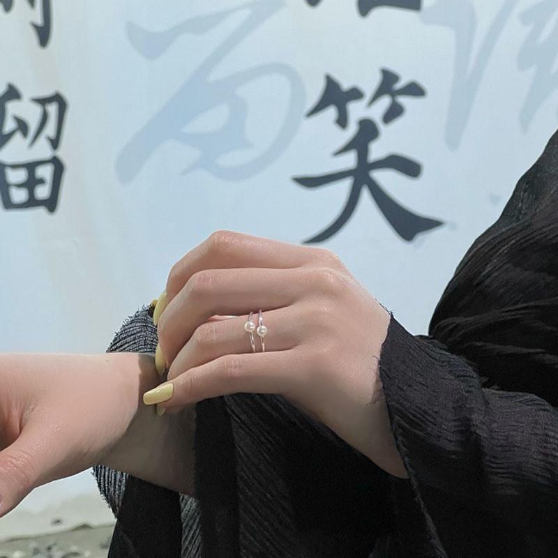 Style Unique Korean Pearl Adjustable Ring For Women Chic Geometric Design Elegant Minimalist Jewelry Copper