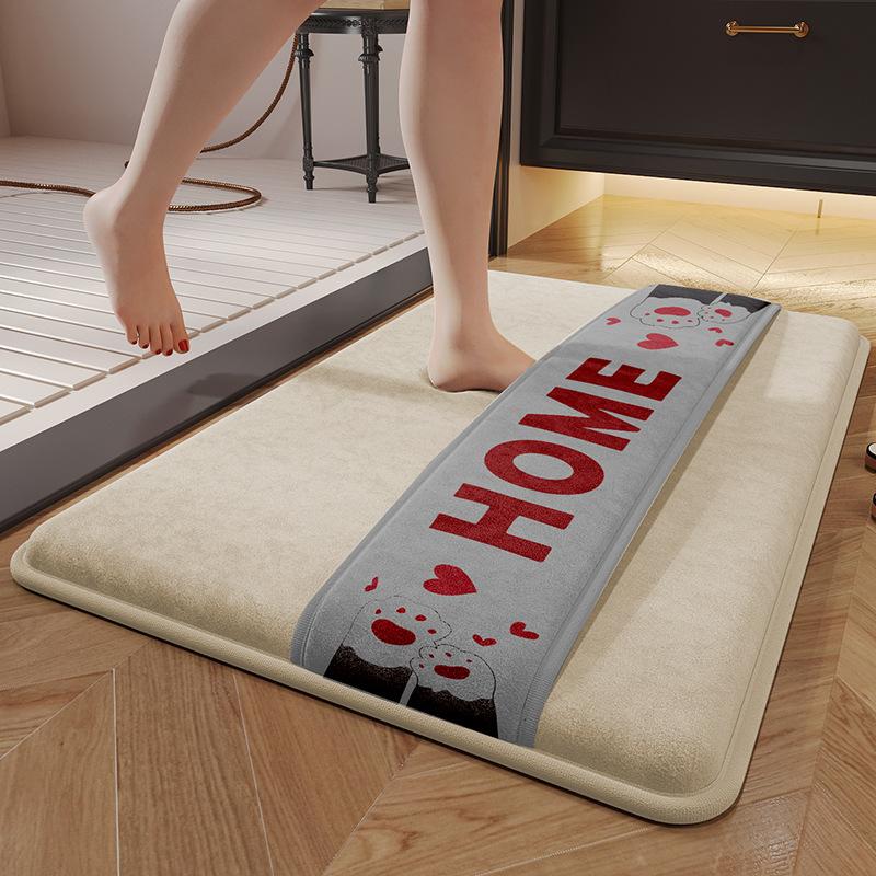 Memory Foam Microfiber Bath Mats Wipeable Instep Fluffy Soft Water-absorbent and Quick-drying Foot Mat Bathroom Non-slip Rug