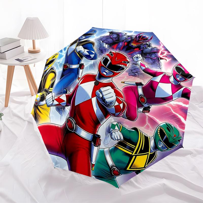 

1pc Power Rangers Automatic Opening Folding Umbrella with 8-Rib Iron Frame, Portable Design for Outdoor Use, Ideal Gift for Fans, Travelers, Everyday