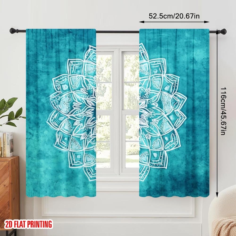 Plane Printing Print Curtains Turquoise Mandala Versatile Fabric Without Rod All Bedroom Living Room Curtain Made Of Polyester Washable Sitting Ready