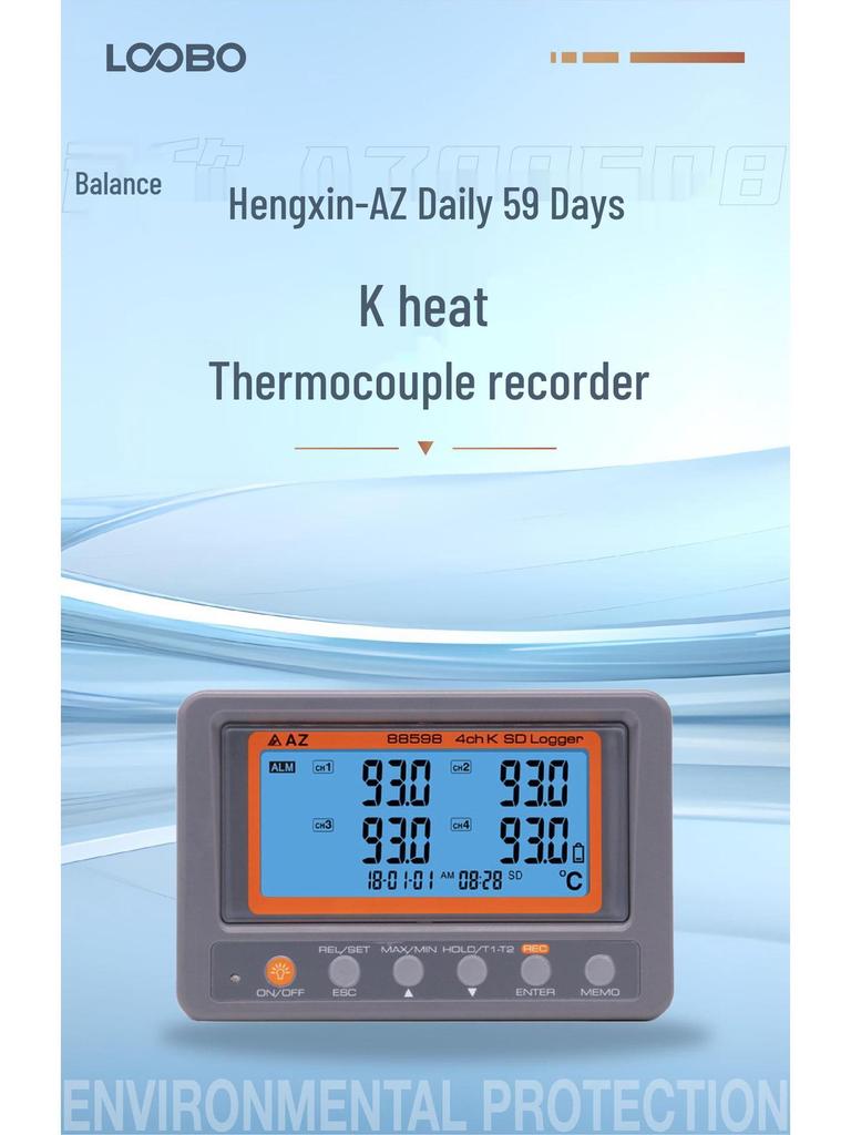 Hengxin AZ88598K High-Precision 4-Channel K-Type Thermocouple Temperature Recorder