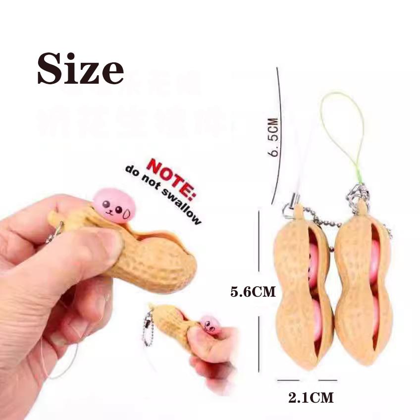5/15/30/60PCS Peanut Fidget Toys Beans Keychain Squeeze Toys Decompression Stress Relief Peanut Key Chain for Kids Adult