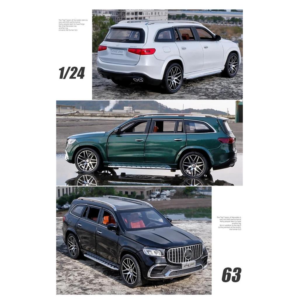 Modello di auto giocattolo in lega pressofusa Benz GLS63 AMG in scala 1/24, modello di auto giocattolo in metallo, SUV, con suono e luce, per bambini