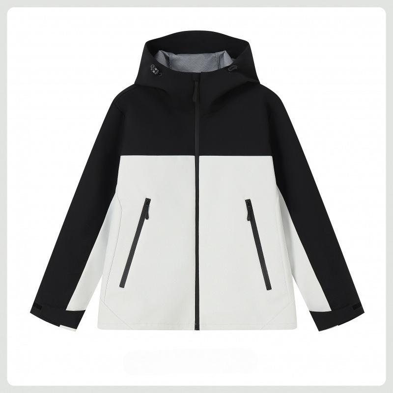 Мужская куртка с капюшоном Осень и зима Ветрозащитная водонепроницаемая куртка для улицы Стиль для пары Блок-колор Модная и универсальная S