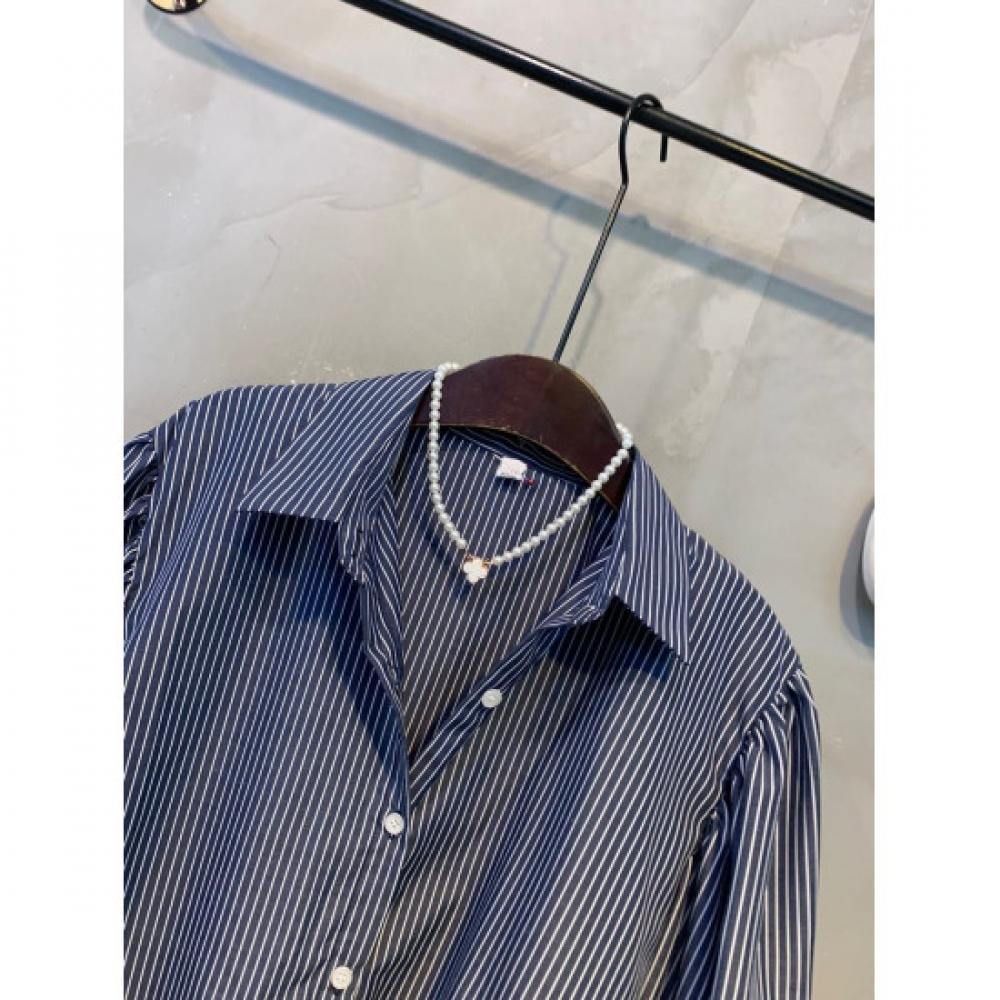 C S In The Room Women panSy Stripe ShirrIng Long Sleeve Shirt 2Color