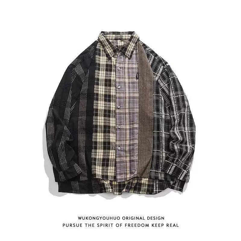 

Большие клетчатые блузки в стиле пэчворк, винтажная уличная рубашка бойфренда для женщин, топы с длинным рукавом XXL