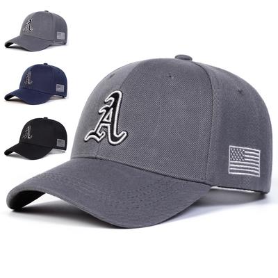 Unisex A Letter Embroidery Side American Flag Baseball Caps Outdoor Adjustable Spring and Autumn Casual Sunscreen Hat