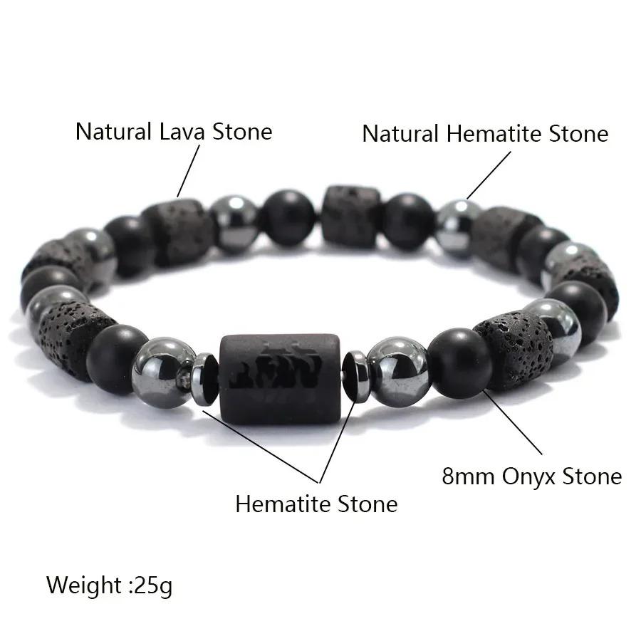 Unique Twelve Constellations Bracelet Men Women Natural Volcanic Rock Onyx Hematite Beaded Healing Braslet Leisure Couple Joias