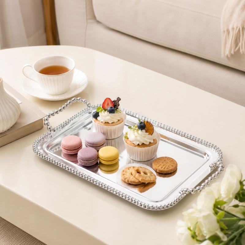 Reflective Metal Display Tray for Coffee Service, Entryway Placement and Dresser Arrangement for Daily Home Use