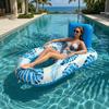 Inflatable Pool Float Mat with Mesh Seat Backrest Tropical Leaf Print Foldable Beach Lake Float Raft Water Lounger Adults Swimming Pool Sun Tanning