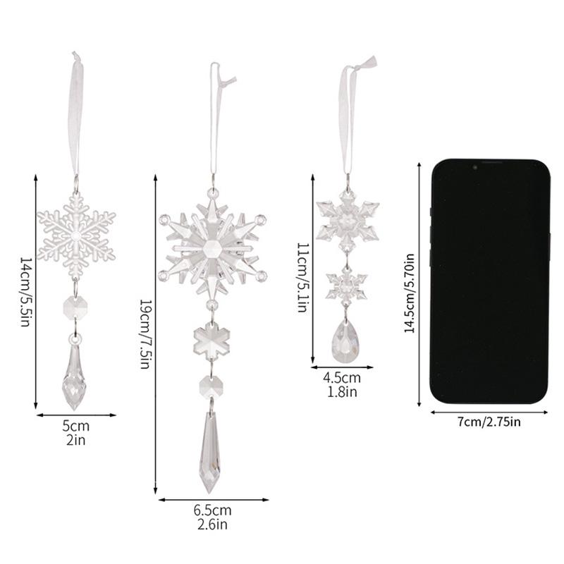 6Pcs Creative Acrylic Christmas Snowflake Pendant Christmas Tree Pendant Ice Bar Simulated Snowflakes Christmas Decorations