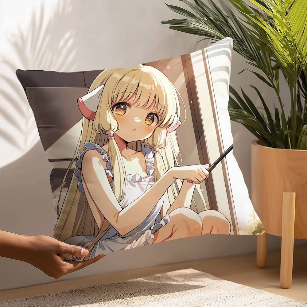 C- Chobits canvas Söt Anime Kuddfodral Plyschtyg Mjukt Kuddfodral Dubbelsidigt Tryck Kuddfodral Hushållspresenter