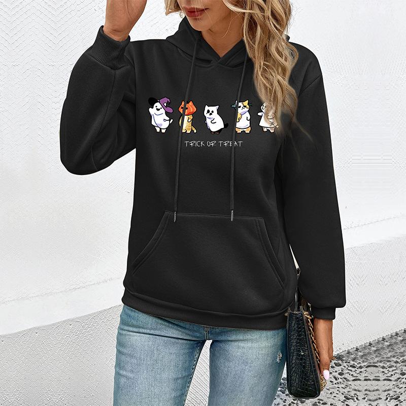 

Осенне-зимняя женская толстовка с капюшоном, повседневный пуловер с принтом, топ с длинными рукавами XL чёрный