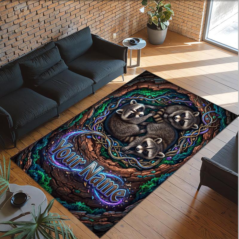 Forest Nature Theme Crystal Velvet Rug Personalized Custom Name Text Soft Floor Mat Home Decor