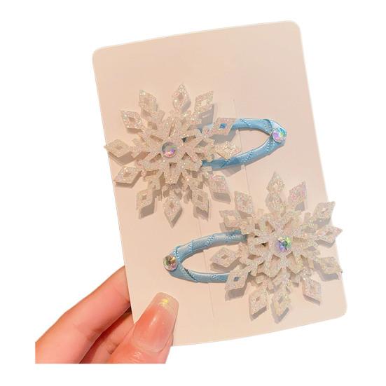 1 Pair Girls Hair Clip Blue White Snowflake Design Christmas Hair Pins Lightweight Hair Styling Tools Hair Accessories