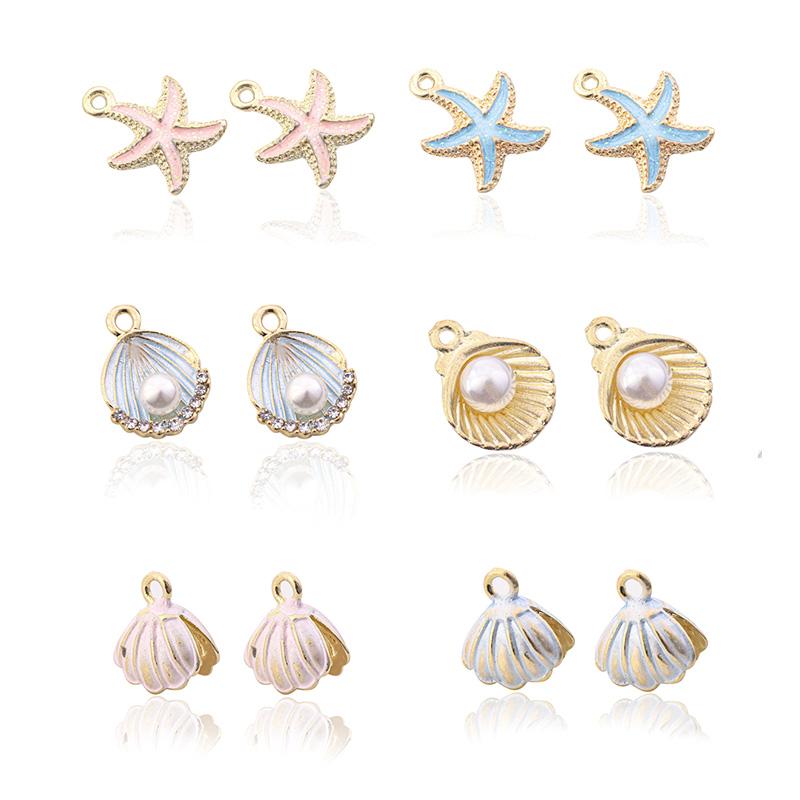 10pcs/Lot Alloy Ocean Starfish Charms Enamel Drip Oil Shell Pendants for Jewelry Making DIY Bracelet Necklace Craft Accessories