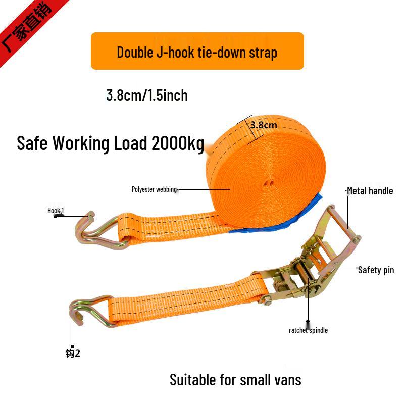 Ratchet Tie-Down Straps with Hooks for Cargo Securing