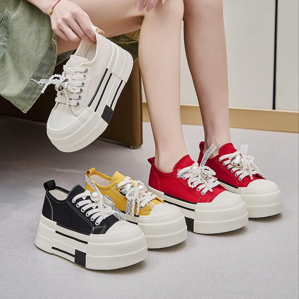 Canvas Shoes Women's Korean Version Platform Muffin Shoes 2025 Summer New Versatile Round Head Lace-up Casual Shoes Breathable Single Shoes