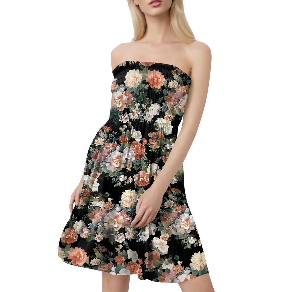 Modisches Damen-Freizeitkleid mit Bandeau-Ausschnitt und Blumendruck, ärmellos