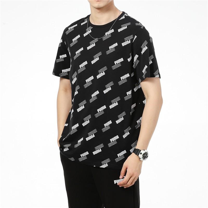 Puma All-Over Logo Print Crew Neck Breathable Short Sleeve T-Shirt Men Tops Black 846430-01